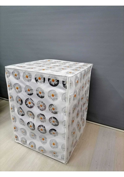 Papatya Desenli Pvc Çamaşır Ve Kurutma Makinesi Örtüsü - Su Ve Toz Geçirmez Leke Tutmaz Beyaz