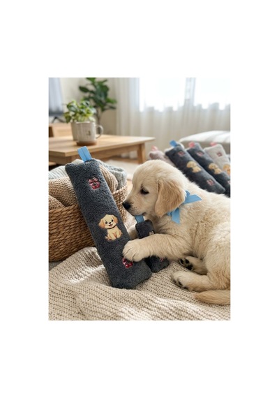Kedi Köpek Oyuncağı Peluş Baskılı, Yumuşak Kumaşlı Hışırtılı Oyuncak Gri - 937493409