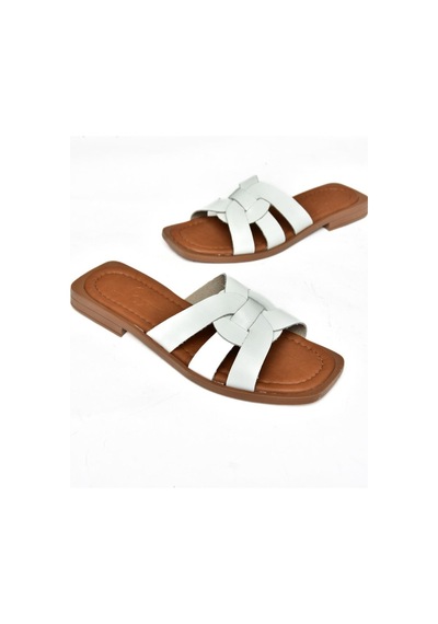 Fox Shoes S291045603 Beyaz Hakiki Deri Kadın Terlik Beyaz