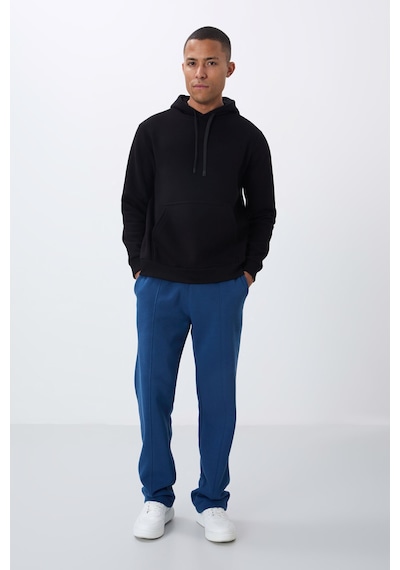Tommy Life Siyah Pamuklu Kalın İçi Tüylü Yumuşak Dokulu Comfort Fit Nakışlı Erkek Sweatshirt - 88419 Siyah