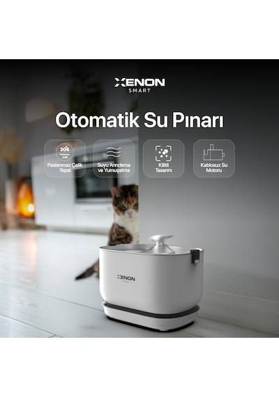 Xenon Smart Otomatik Şarjlı Su Sebili Ultra Sessiz Çelik Hazneli Su Pınarı Ve Yedek Filtre 2'li Pet Seti