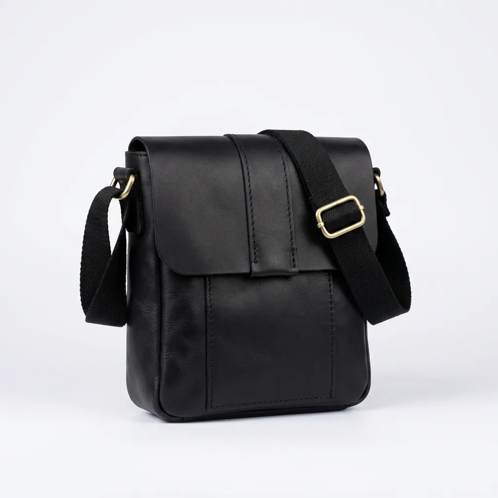 Natderi Unisex Hakiki Deri Siyah & Acı Kahve Seçenekli Postacı Çantası Ayarlanabilir Askılı Çapraz Çanta 24x21 Cm