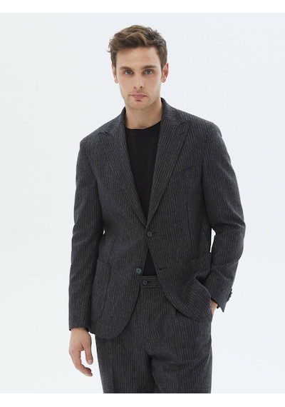 Kip Antrasit Çizgili Modern Fit Yün Karışımlı Takım Elbise Çok Renkli