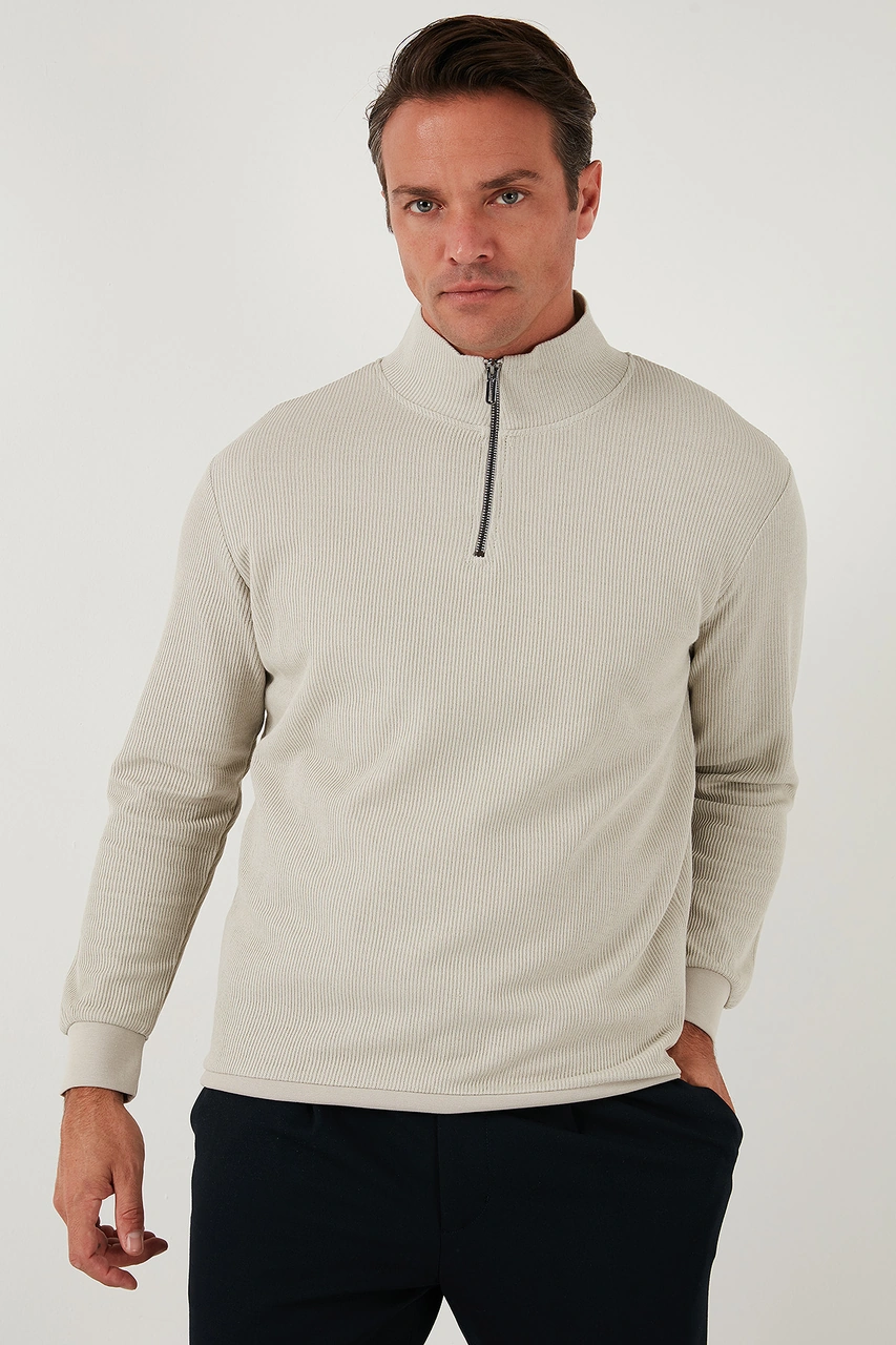 Buratti Pamuklu Regular Fit Yarım Fermuarlı Dik Yaka 2'Li Paket Erkek Sweat 5905716S2 Koyu Lacivert-Taş