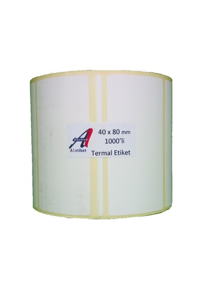 A1 Kuşe 40 X 80 MM Kuşe Barkod Etiketi Sarım 1000'li 10 Rulo