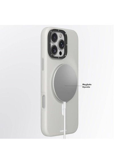 Apple iPhone 16 Pro Max Kılıf Kamera Standlı Magsafe Şarj Özellikli Youngkit Bitty Cream Kapak Gri