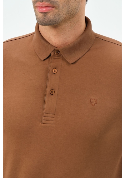 Uzun Kollu Regular Fit Erkek Polo Yaka T-shirt Kahverengi