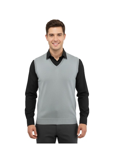 Çizgi Triko Erkek V Yaka Süveter Çelik Örgü Regular Kalıp 5200h Bgl-st04962 Gri