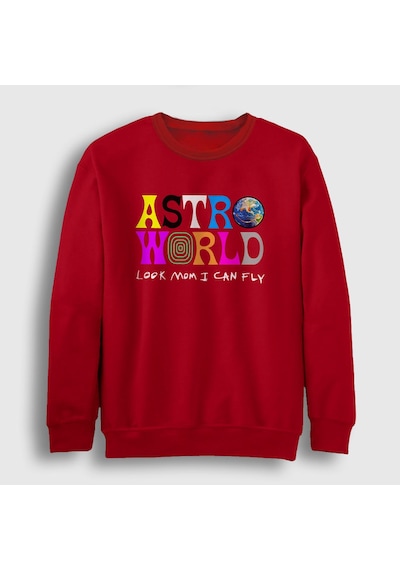 Presmono Unisex Astroworld V3 Travis Scott Sweatshirt Kırmızı