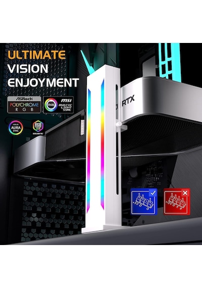 Beyaz Rgb Grafik Kartı Gpu Destek Braketi, Tek Yuvalı Kartlar, 5v 3pın Argb Led'li Destek Ekran Kartı Tutucu Braketi,