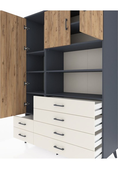 Hyperion Dolap 8 Raflı 6 Çekmeceli 3 Kapaklı 132x44x195 Antra... Antrasit
