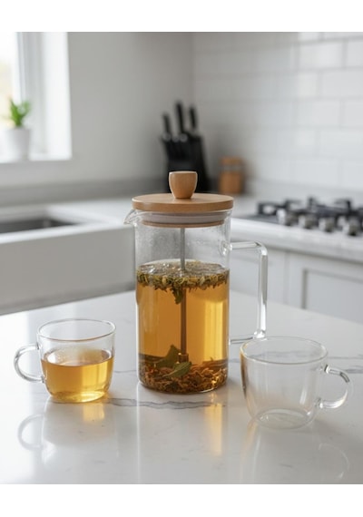 Bambu French Press 1000 Cc Bitki Çayı Filitre Kahve Bambu - Şeffaf