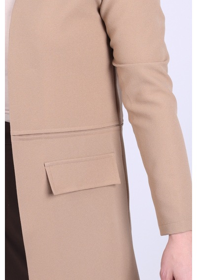 Armonika Kadın Bej Beli Dikişli Uzun Ceket Arm-26k001017