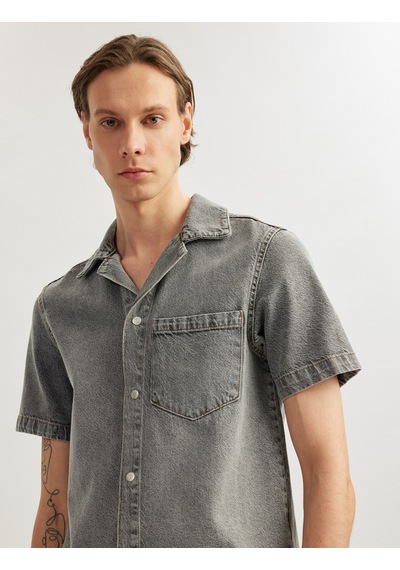 Koton Kısa Kollu Pamuklu Cep Detaylı Oversize Jean Gömlek Ceket Gri 5sam50005nd Gri