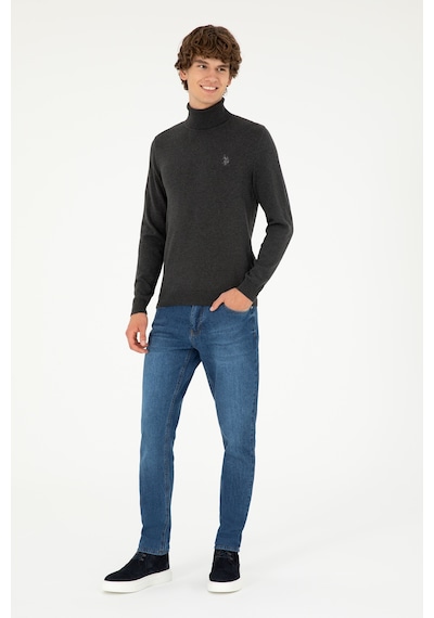 U.S. Polo Assn. Erkek Slim Fit Boğazlı Yaka Antrasit Melanj Basic Kazak 50293523-VR081 U.S. Polo Assn. Erkek Slim Fit Boğazlı Yaka Antrasit Melanj Basic Kazak 50293523-VR081