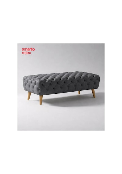 Smarto Relax Swiss Style Puf Adelboden Kapitone Puf,baby Face Polyester Kaplama,ahşap Ayaklı 100 X 50 X 45 Cm Kapitone Puf,ayaklı Gri