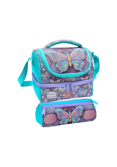 Coral High Kız Çocuk Pastel Renkli Kelebek Desenli İki Katlı Beslenme Çantası Ve Kalemlik Seti 37203+31006 Turkuaz - Mor Coral High Kız Çocuk Pastel Renkli Kelebek Desenli İki Katlı Beslenme Çantası Ve Kalemlik Seti 37203+31006 Turkuaz - Mor