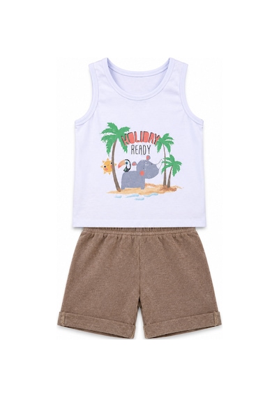 Babyhola Holiday Baskı Erkek Bebek Atlet Şort Yazlık Takım 3521 Kahverengi