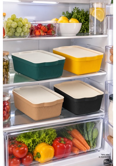Porsima 4515 Mix Still Box 4'lü Kapaklı Saklama Kabı Seti 3 Litre Çok Amaçlı Renkli Kiler, Buzdolabı Ve Dolap İçi Organizer Kutusu Çok Renkli