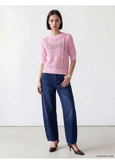 Lcw Comfort Pembe Bisiklet Yaka Ajurlu Kadın Triko Kazak