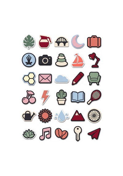 30 Adet Minimalist Estetik İkon Sticker Seti - Laptop Defter Ajanda Telefon Çok Renkli