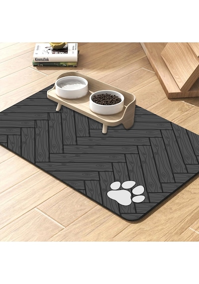 Matgo Pati Parke Desenli Gri Beslenme Matı Kaymaz Mama Paspası 50 x 70 CM