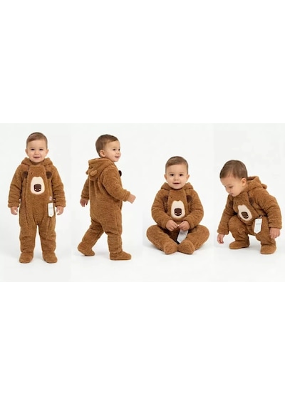 Özgün Adım 3/12 Ay Peluş Kumaş Çift Fermuarlı Bebek Tulumu Renkli