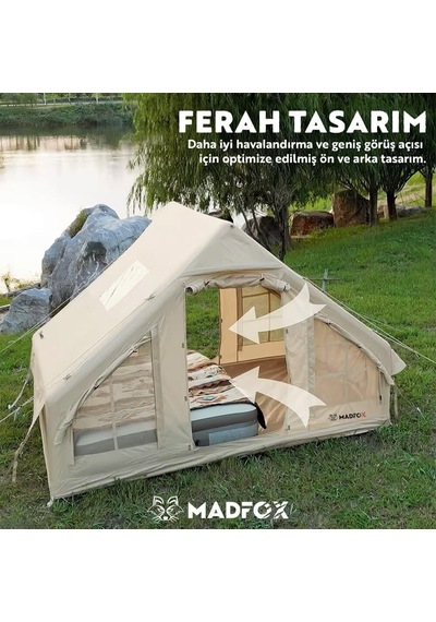 Madfox Bigless Glamping Cotton Inflatable Şişme Çadır Baca Çıkışlı Çok Renkli