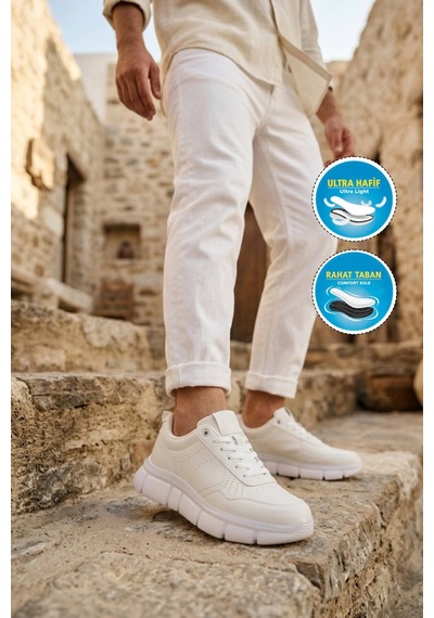 Walkway Beyaz Bağcıklı Hafif Esnek Erkek Sneaker Bst-2016 M