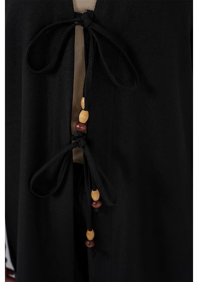 Bigdart Kadın Keten Kimono İkili Takım 6727 - Siyah
