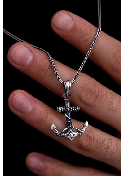 Erkek Gümüş Kolye - Çapa Figürlü Gümüş Model 2 Erkek Kolye