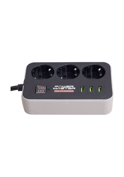 Powermaster Pm-18530 Dijital Ekranlı 3 Usbli 3lü 18 M Kablolu Zaman Ayarlı Akım Korumalı Priz Siyah