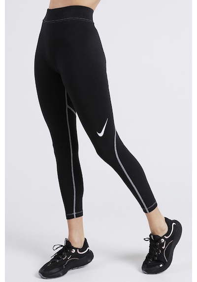 Nike Swoosh Women's Graphic High-rise 7/8 Leggings Pamuklu Yüksek Belli Tayt Siyah