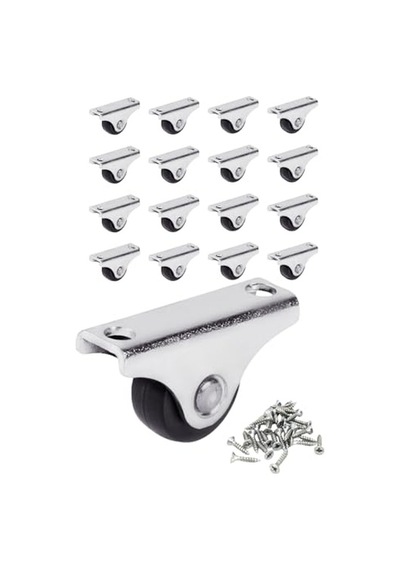 Mini Sabit Mobilya Tekerlekleri, Siyah, 4cm X 2.2cm, 15 Kg Taşıma Kapasitesi, 19mm Makara Çapı, Sehpa Ve Komidin İçin, Vidalar Dahil, 16 Adet
