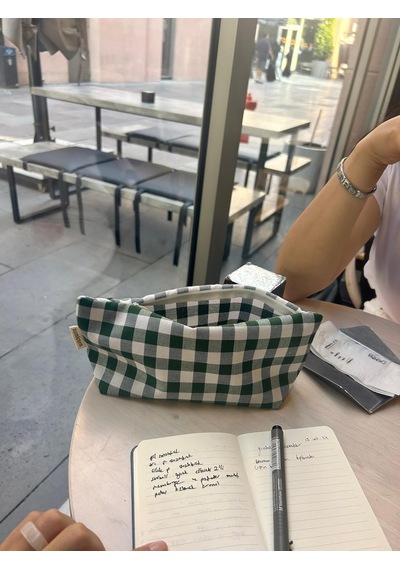 Ayrex Büyük Pötikareli Yıkanabilir Fermuarlı Tek Gözlü Bez Kalemlik Kalem Kutusu Cüzdan Makyaj Çantası Bez Kal Genel