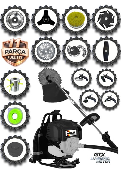 Prowackers German Wrx 435 Pro Seri Sırt Tipi Benzinli Ot Çalı Çim Biçme Tırpanı+ 11 Pcs Full Set Hali Yıkamalı