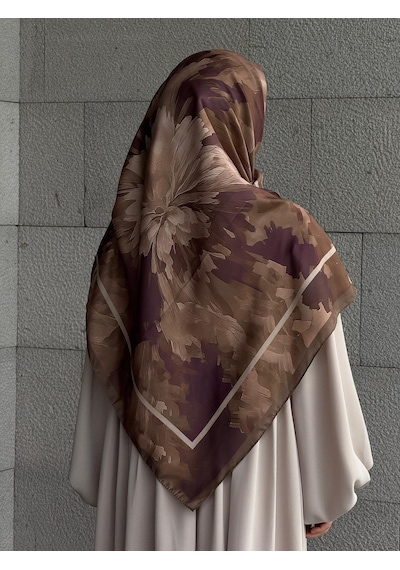Qalortex Scarf Pamuklu Soft Luna Desen Eşarp-kahve/mürdüm Kahve-Mürdüm