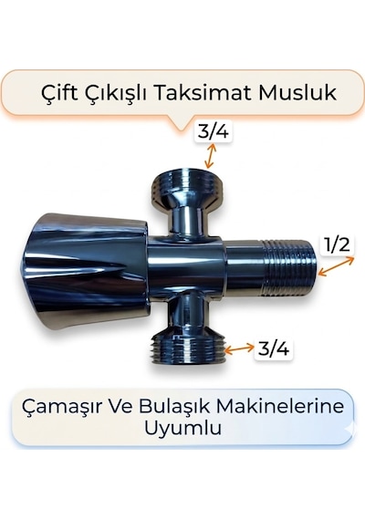 2 Çıkışlı Çift Su Girişli Çamaşır Ve Bulaşık Makine Musluğu Taharet Musluğu Taksimat Musluk