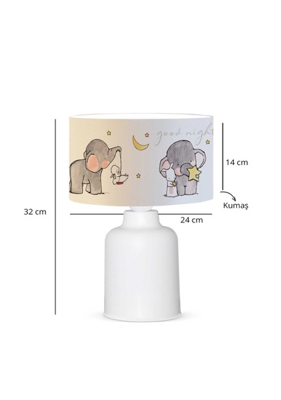 Homing Kumaş Baskılı Fil Desenli Çocuk Odası Abajur Ayd-3049 Krem