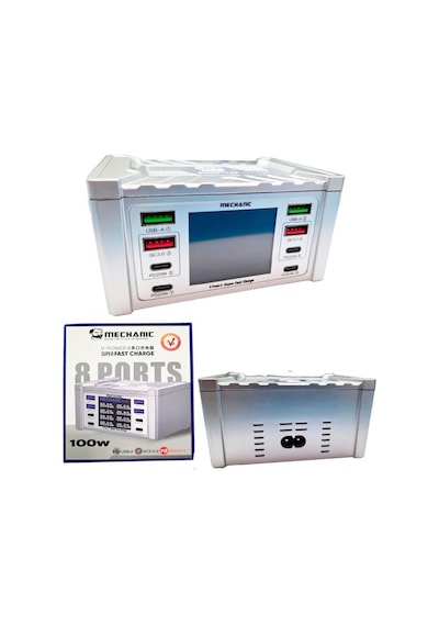 Mechanic V-power 8 Hızlı Şarj 3.0a 100w Çoklu 8 Portlu Şarj Cihazı İstasyonu Siyah
