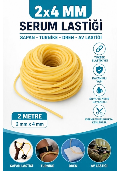 2x4 Mm Serum Lastiği 2 Metre Sapan Lastiği Turnike Dren Av Lastiği Esnek Kauçuk
