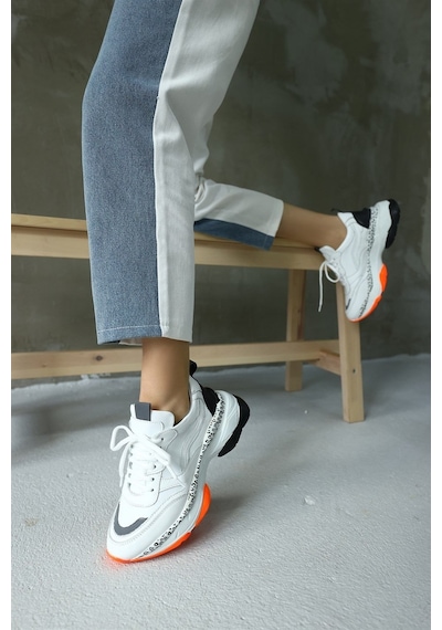 Negro Beyaz Hakiki Deri Kadın Sneaker-Beyaz