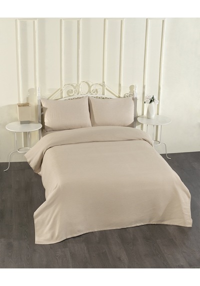 100% Pamuklu Kapuçino Lastikli Çarşaflı Pike Takımı 200x230 Cappuccino
