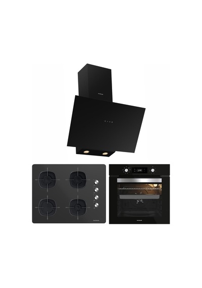 Silverline BO65E4B01 - CS5665B01 - 3481 FLAM Siyah Cam Ankastre Set
