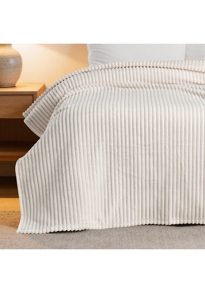 Maxstyle Vizon Çizgili Tek Kişilik Polar Battaniye Kemik 150x220 Cm Renkli