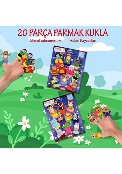 Lisinya247 2 Set - 20 Parça Masal Kahramanları Ve Safari Hayvanları Parmak Kukla