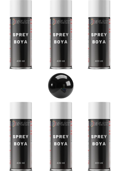 6 Adet Ral 9005 Parlak Siyah Sprey Boya 400 Ml.