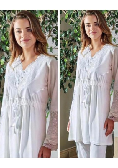 Bone Club 4630 Ecru Hamile Lohusa 3lü Pijama Sabahlık Takım 001