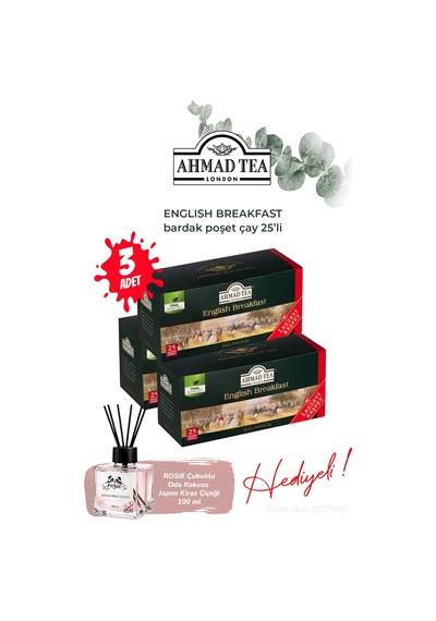 Bardak Poşet Çay 25'li English Breakfast 3 Paket Ve Oda Kokusu