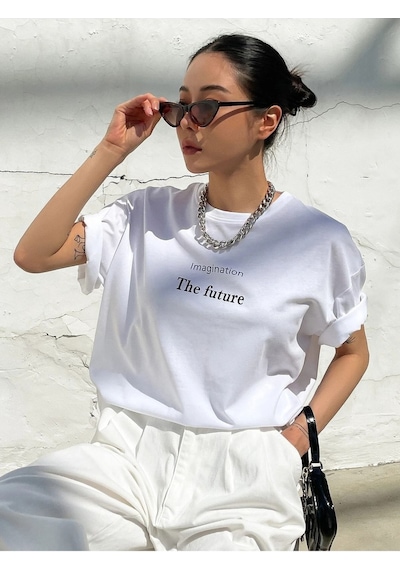 Flood Of Style Kadın Beyaz The Future Baskılı Oversize